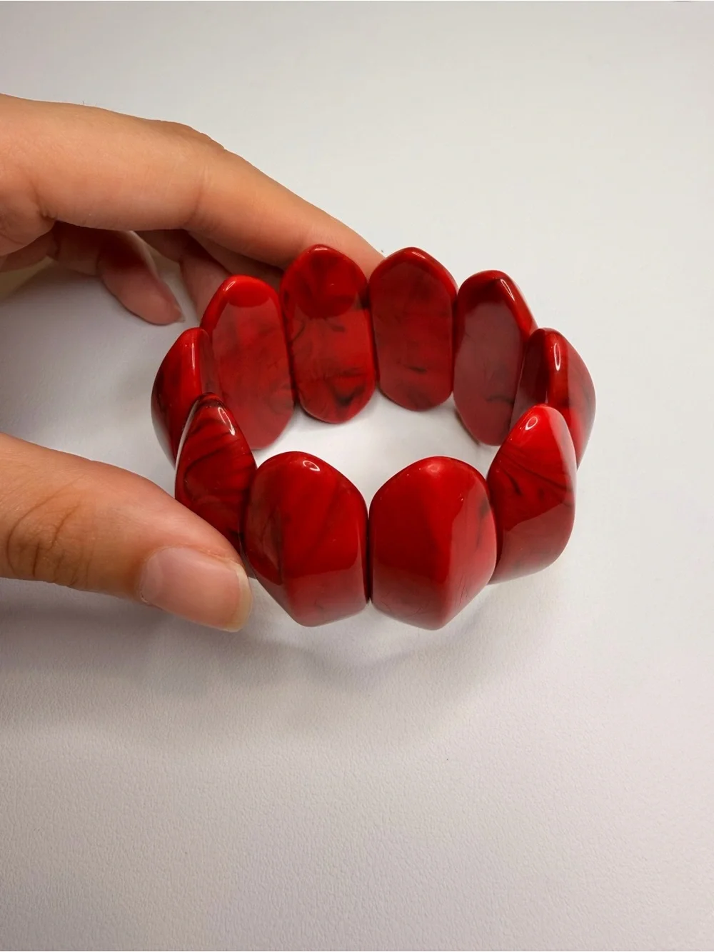 Red Marbled Stretch Bracelet